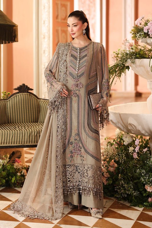 Maria.B 3 Piece Embroidered Chiffon Suit in Mouse Grey - unstitched front view