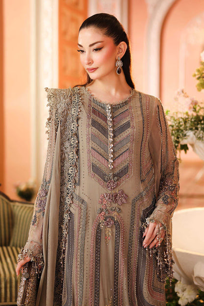Maria.B 3 Piece Embroidered Chiffon Suit in Mouse Grey - raw silk trouser