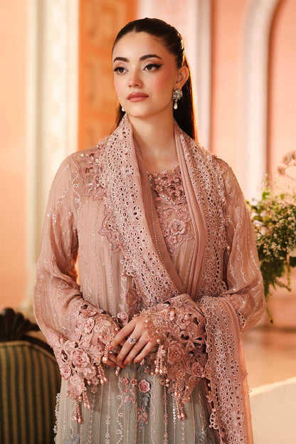 Maria.B 3 Piece Embroidered Chiffon Suit in Pink and Grey - full styled look