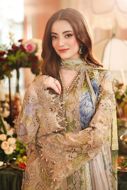 Maria.B 3 Piece Embroidered Chiffon Suit in Coffee - embroidery detail