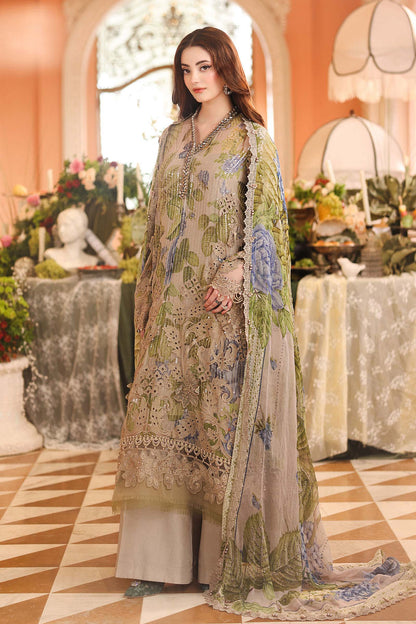 Maria.B 3 Piece Embroidered Chiffon Suit in Coffee - dupatta detail
