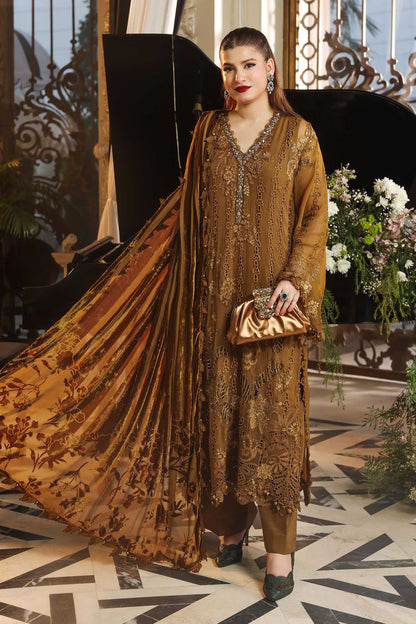 Maria.B 3 Piece Embroidered Chiffon Suit in Mustard - embroidery detail