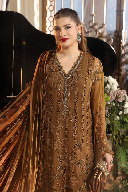 Maria.B 3 Piece Embroidered Chiffon Suit in Mustard - dupatta detail