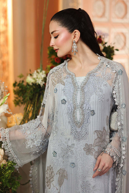 Maria.B 3 Piece Embroidered Chiffon Suit in Ice Blue - full styled look