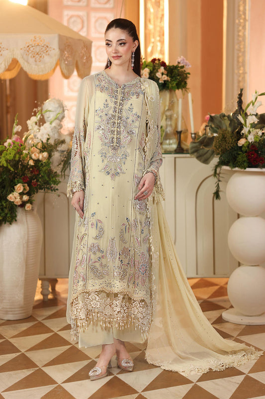 Maria.B 3 Piece Embroidered Chiffon Suit in Lime Yellow - unstitched front view