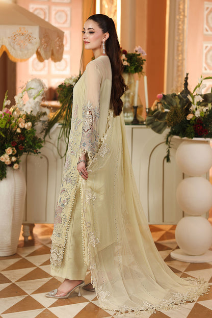 Maria.B 3 Piece Embroidered Chiffon Suit in Lime Yellow - full styled look