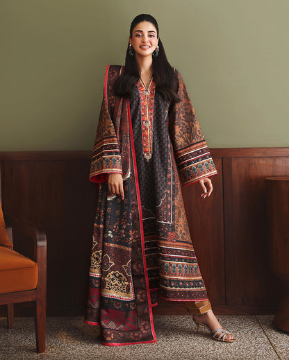 Mushq Effortlessly Me unstitched printed raw silk suit in Black - front view