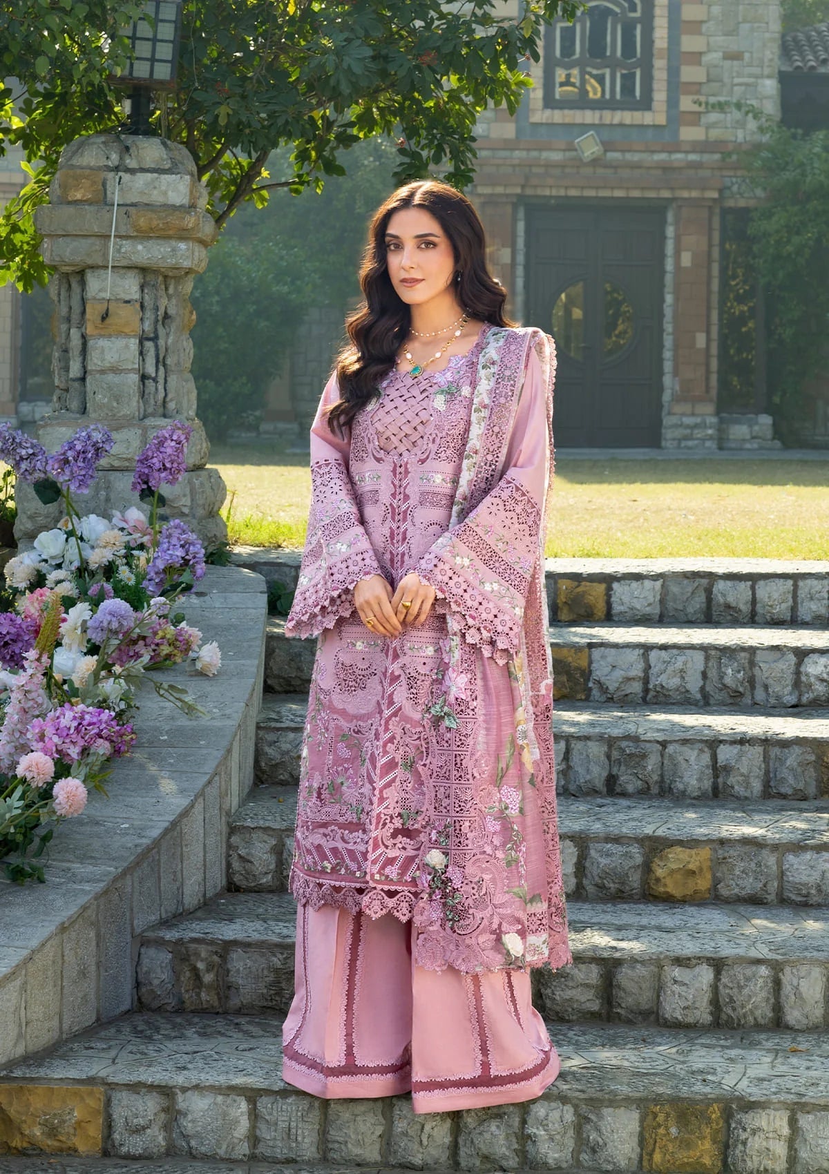 ELAF LUXURY LAWN '26=-09 ROSEE Aangan the essence of lawn & chiffon