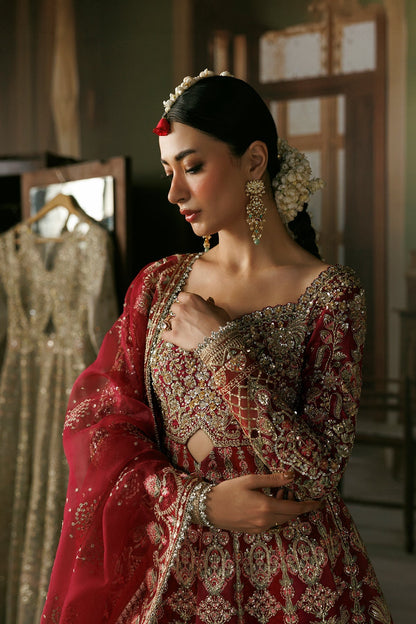 Magenta Raw Silk Pakistani wedding suit full styled look - Aangan