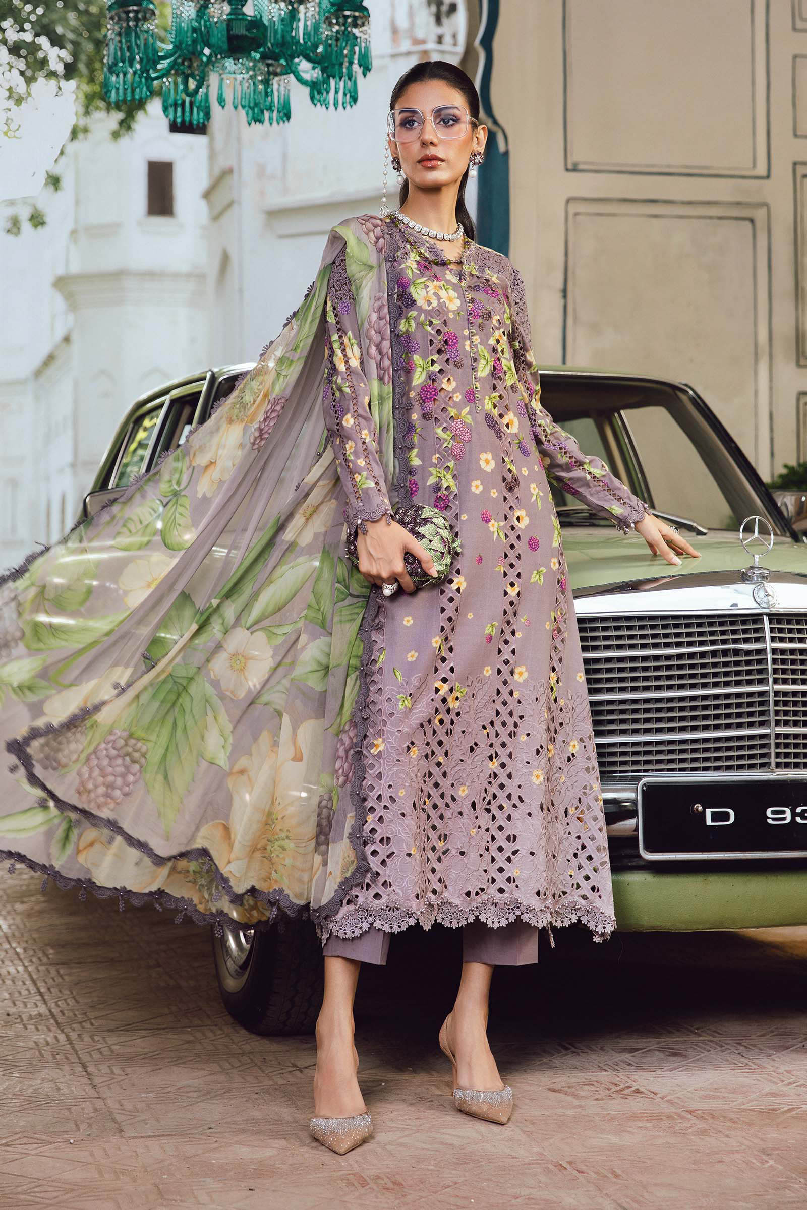 	Maria B MPrint Fall/Winter khaddar suit for women with floral digital print and embroidered neckline