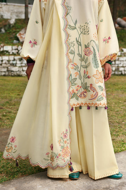 Unstitched embroidered lawn suit with voile dupatta and cambric trousers—ideal for festive wear and summer fashion.