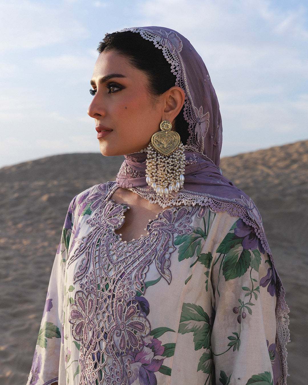 Nureh Aman Lawn 2026=Emelfie NE-228 Aangan the essence of lawn & chiffon