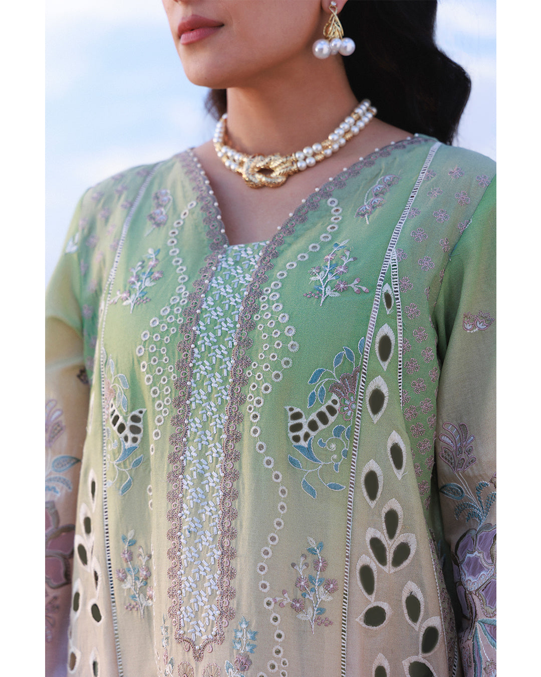Nureh Aman Lawn 2026=Emelfie NE-228 Aangan the essence of lawn & chiffon