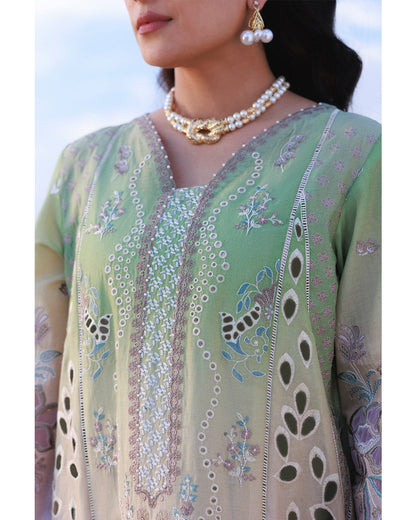 Nureh Aman Lawn 2026=Emelfie NE-228 Aangan the essence of lawn & chiffon