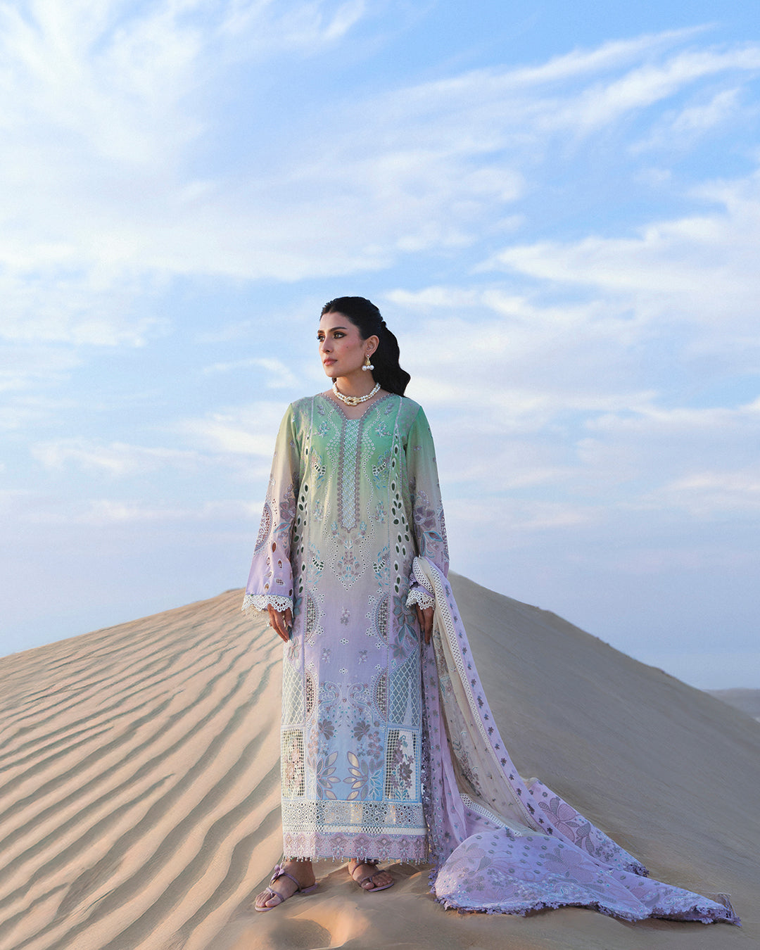 Nureh Aman Lawn 2026=Emelfie NE-228 Aangan the essence of lawn & chiffon