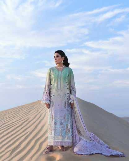 Nureh Aman Lawn 2026=Emelfie NE-228 Aangan the essence of lawn & chiffon