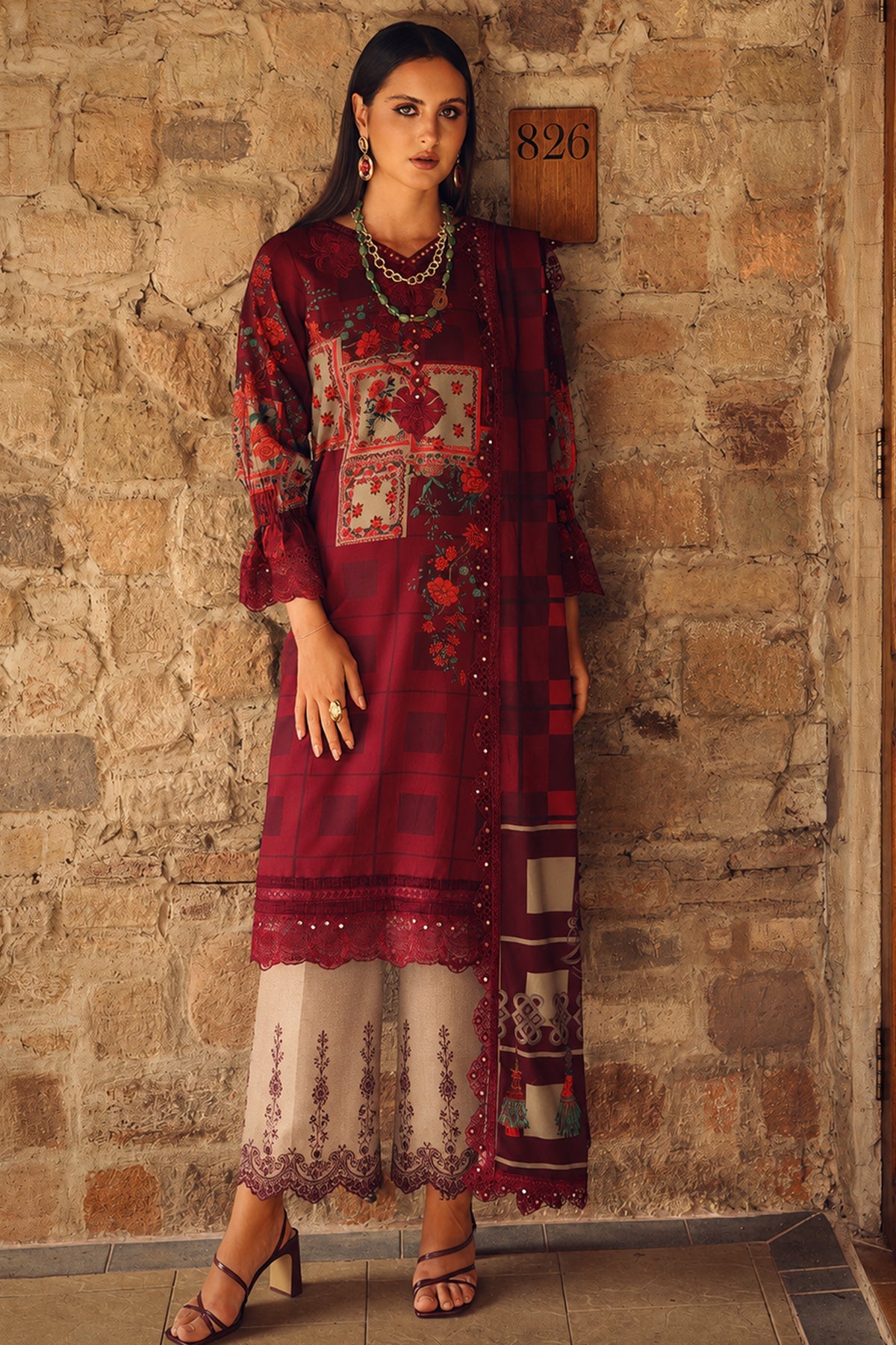 Aangan Charizma CCW7-06 embroidered linen unstitched suit front